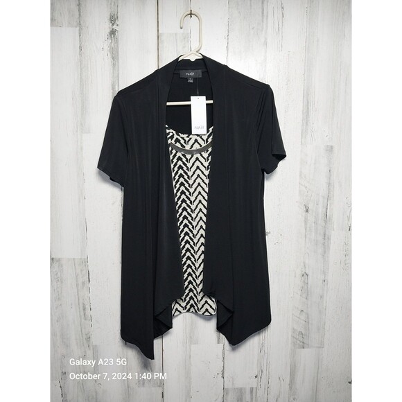 Naif Women's Large Tan Black Geometric Print Top - Picture 1 of 5